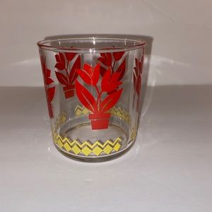 Vintage Hazel Atlas Red Tulips Yellow Trim Sour Cream Half Pint Glass.